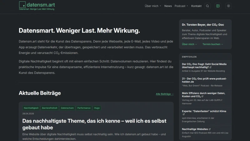 Screenshot der Startseite von datensm.art