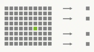 Ein stillstehendes Raster aus grauen Bloecken, aus dem weiterhin Pfeile nach aussen laufen
