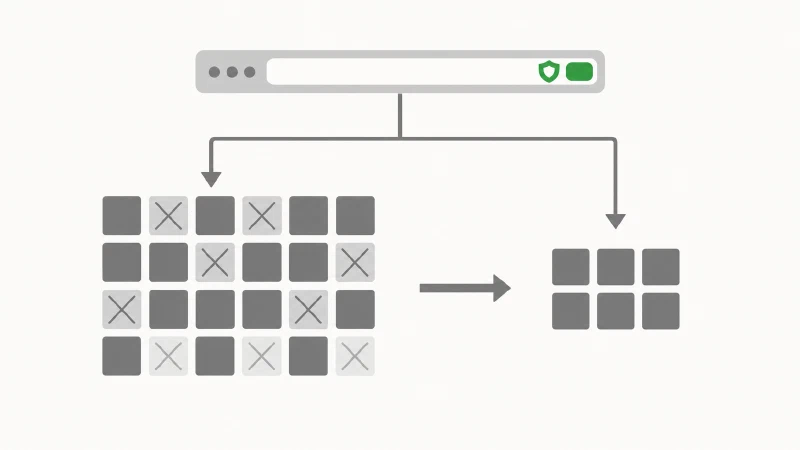 Eine schematische Adressleiste mit einem kleinen Zähler-Symbol, daneben ein Raster grauer Blöcke, von denen ein sichtbarer Teil ausgegraut und kleiner dargestellt ist
