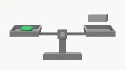 Eine minimalistische Waage aus grauen geometrischen Blöcken, auf deren einer Seite eine grüne Münze liegt, während auf der anderen Seite ein grauer Datenblock schwebt, ohne die Waage zu berühren.