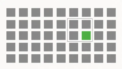 Ein Raster grauer Blöcke, von denen die meisten unmarkiert bleiben, nur ein einzelner Block ist grün hervorgehoben