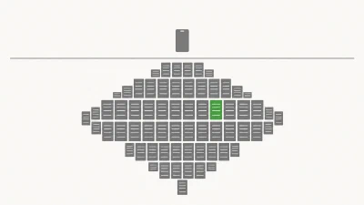 Grafik mit Server-Racks als graue Blöcke, ein Block grün hervorgehoben
