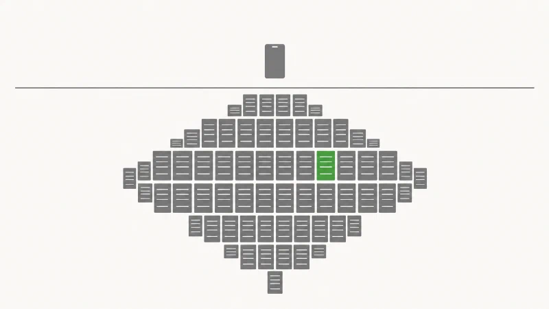 Grafik mit Server-Racks als graue Blöcke, ein Block grün hervorgehoben