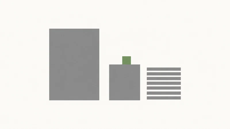 Abstrakte geometrische Komposition aus grauen Blöcken, ein Block in Grün hervorgehoben